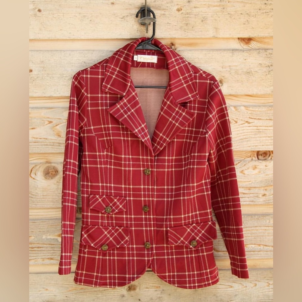 VTG 70s Blazer Woman’s Size 14 Red Plaid Jacket